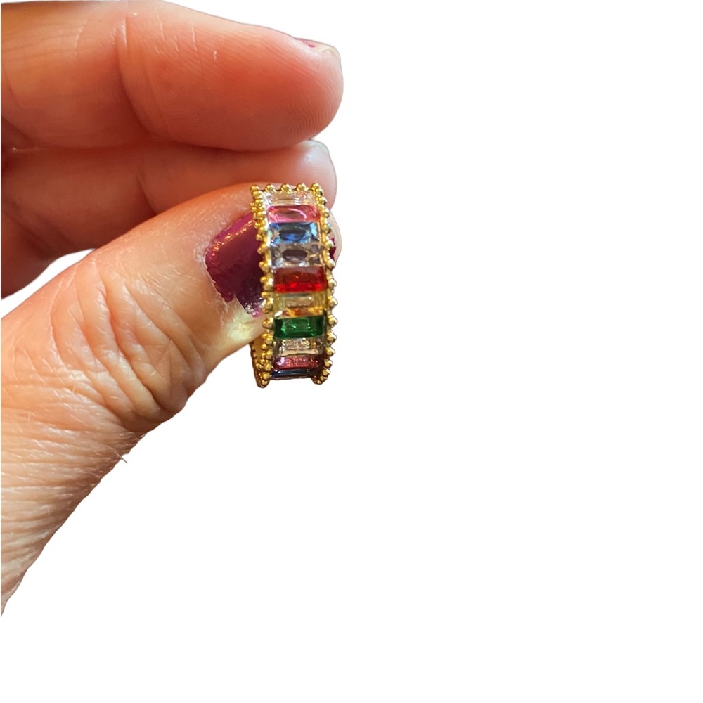 Gold and Colorful Rhinestone Cuff Ring - Picture 5 of 10